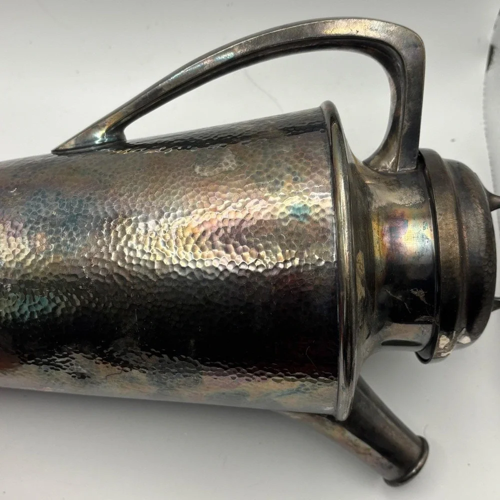 Vintage Reed & Barton #20 Silver Plate Water Pitcher Strainer Lid Hammered‎ 12